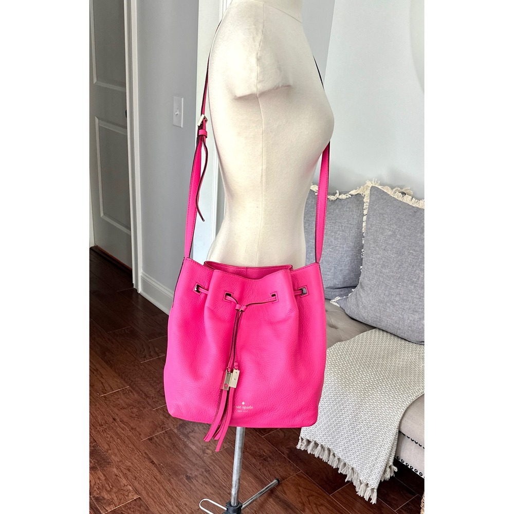 Kate Spade New York Hot Pink Pebbled Leather Drawstring Bucket Bag Crossbody